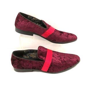 Franco Vanucci Alberto Velvet Loafers Men’s 11.5 Burgundy Red Velvet Slip On EUC